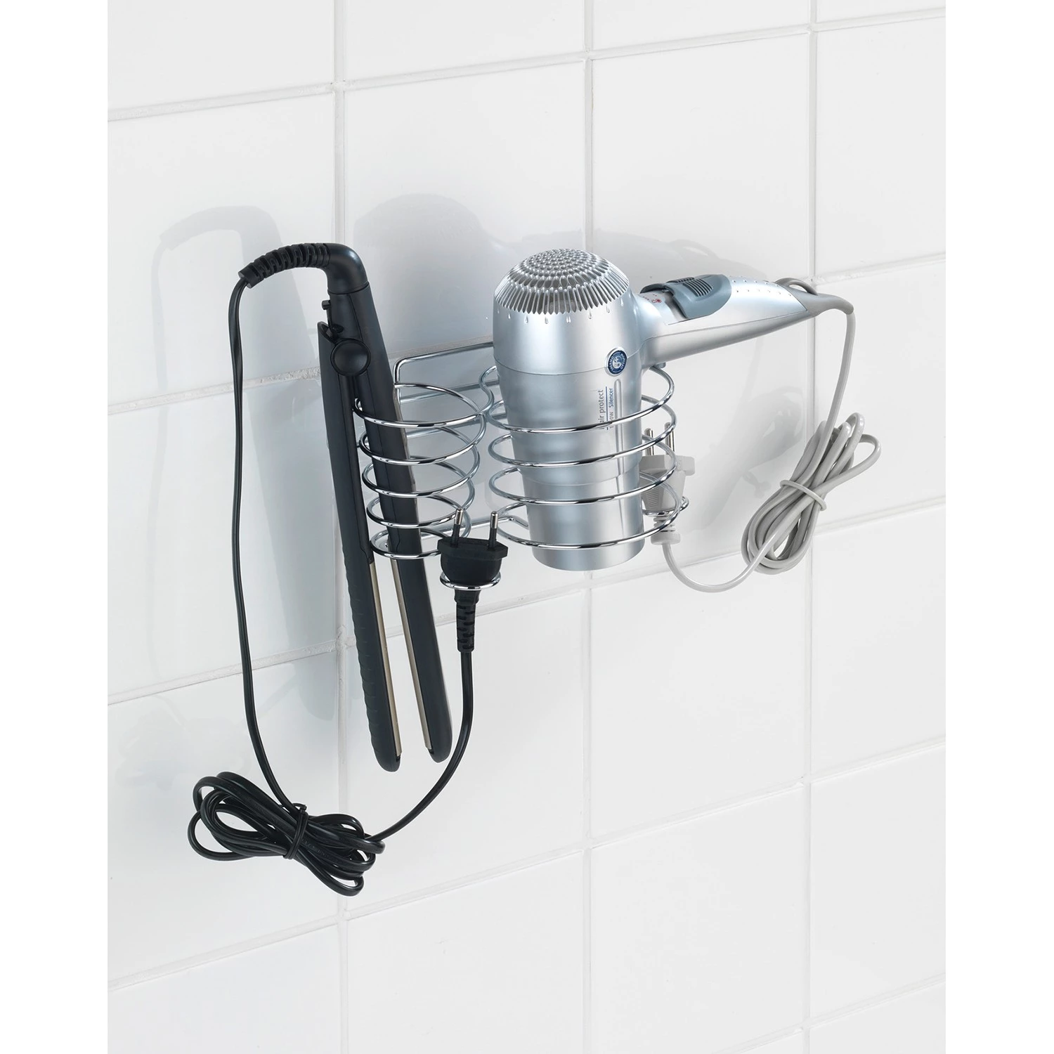 WENKO Porte sèche-cheveux Classic - Acier chromé 2 WENKO Porte sèche-cheveux Classic - Acier chromé – Image 2