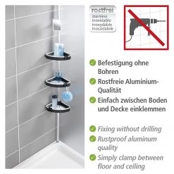 WENKO Étagère de douche télescopique Wave - Aluminium / Polypropylène - Argenté / Noir -Accessoires de salle de bain Soldes 1000287139 210827 13301500840 ICON DETAILS P000000001000287139 icon seal