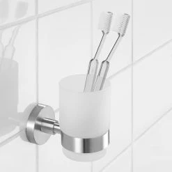 WENKO Porte brosses à dents Uno Bosio I - Verre dépoli / Acier inoxydable - Argenté -Accessoires de salle de bain Soldes 1000287162 210827 13302600259 MOOD DETAILS P000000001000287162 mood