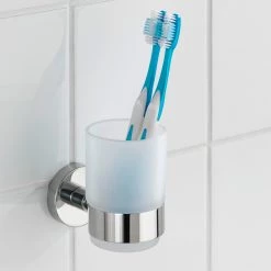 WENKO Porte brosses à dents Uno Bosio II - Verre dépoli / Acier inoxydable - Argenté -Accessoires de salle de bain Soldes 1000287165 210827 13302700273 MOOD DETAILS P000000001000287165 mood