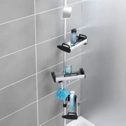 WENKO Étagère de douche téléscopique Line - Aluminium / Polypropylène - Argenté / Noir -Accessoires de salle de bain Soldes 1000287182 210827 13303300377 DETAILS P000000001000287182