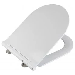WENKO Siège WC premium Nuoro - Acier inoxydable / Polyester PVC / Blanc -Accessoires de salle de bain Soldes 1000287216 210827 13304700576 DETAILS P000000001000287216