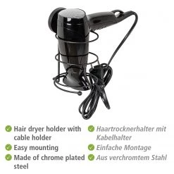 WENKO Porte sèche-cheveux Vacuum-Loc Milazzo - Acier - Noir -Accessoires de salle de bain Soldes 1000287224 210827 133051001369 ICON DETAILS P000000001000287224 icon seal