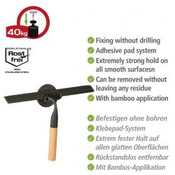 WENKO Raclette de douche Turbo-Loc Bambusa - Acier inoxydable - Noir / Natur -Accessoires de salle de bain Soldes 1000287231 210827 133053001397 ICON DETAILS P000000001000287231 icon seal