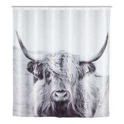 WENKO Rideau de douche Yak - Polyester - Blanc / Noir