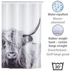 WENKO Rideau de douche Yak - Polyester - Blanc / Noir -Accessoires de salle de bain Soldes 1000289462 210907 16455700327 DETAILS P000000001000289462