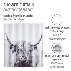 WENKO Rideau de douche Yak - Polyester - Blanc / Noir -Accessoires de salle de bain Soldes 1000289462 210907 16455700328 DETAILS P000000001000289462