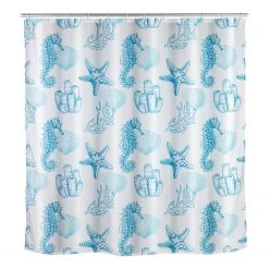 WENKO Rideau de douche Lagoa - Polyester - Blanc / Bleu ciel