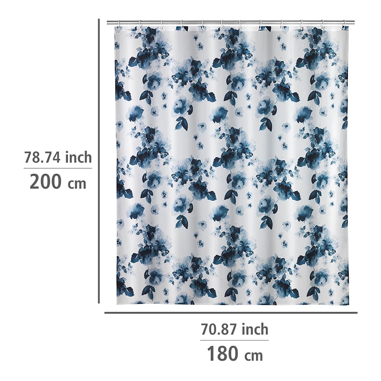 WENKO Rideau de douche Rose - Polyester - Blanc / Bleu 5 WENKO Rideau de douche Rose - Polyester - Blanc / Bleu – Image 5