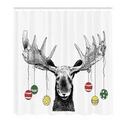 Twentyfour Rideau de douche Renne de Noël - Polyester - Multicolore - 175 x 240 cm