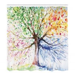 Twentyfour Rideau de douche Les 4 Saisons - Polyester - Multicolore - 175 x 180 cm