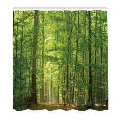 Twentyfour Rideau de douche Feuilles mortes - Polyester - Vert - 175 x 200 cm