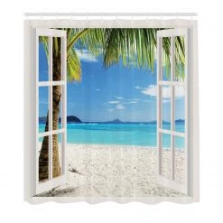 Twentyfour Rideau de douche Tropical Beach - Polyester - Blanc / Bleu - 175 x 220 cm