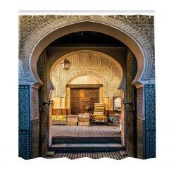 Twentyfour Rideau de douche Maroc - Polyester - Beige / Bleu - 175 x 200 cm