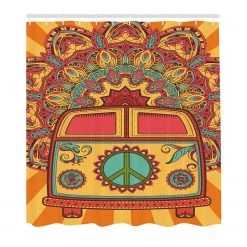 Twentyfour Rideau de douche Mini Van - Polyester - Corail / Turquoise - 175 x 180 cm