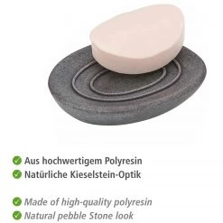 WENKO Porte-savon Pebble Stone - Polyrésine - Gris -Accessoires de salle de bain Soldes 1000333026 220218 040 DETAILS P000000001000333026