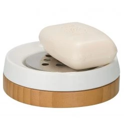 WENKO Porte-savon Bamboo - Céramique / Bambou - Blanc