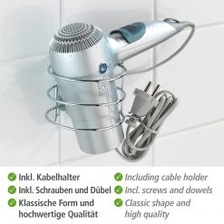 WENKO Porte sèche-cheveux Classic - Acier - Argenté -Accessoires de salle de bain Soldes 1000333081 220218 050 DETAILS P000000001000333081