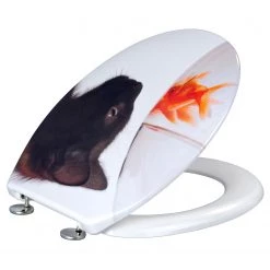 WENKO Siège WC Fish and Cat - 100 % Duroplast, fixation : Acier inoxydable - Multicolore -Accessoires de salle de bain Soldes 1000333122 220218 031 DETAILS P000000001000333122