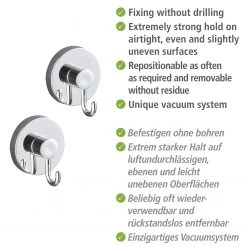 WENKO Patères Vacuum-Loc Glostrup (lot de 2) - ABS - Argenté -Accessoires de salle de bain Soldes 1000333131 220218 032 DETAILS P000000001000333131