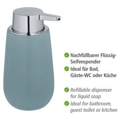 WENKO Distributeur de savon Badi - Céramique - Bleu Gris -Accessoires de salle de bain Soldes 1000333170 220218 050 DETAILS P000000001000333170