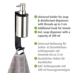 WENKO Distributeur de savon Telde - Acier inoxydable - Noir -Accessoires de salle de bain Soldes 1000333210 220218 034 DETAILS P000000001000333210