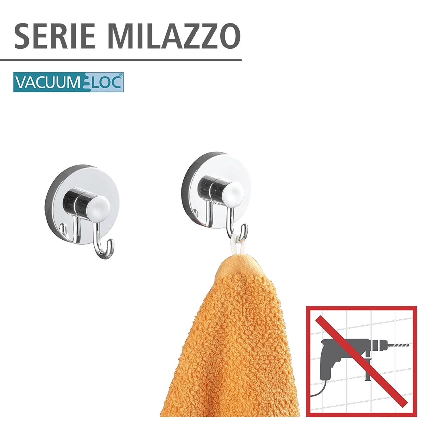 WENKO Patères Vacuum-Loc Gerald II - ABS - Argenté 2 WENKO Patères Vacuum-Loc Gerald II - ABS - Argenté – Image 2