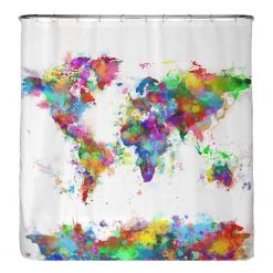 Arteneur Rideau de douche PS recyclé Planisphère - Polyester - Multicolore - 180 x 180 cm