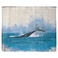 Arteneur Rideau de douche PS recyclé Baleine - Polyester - Bleu - 240 x 200 cm