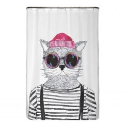 Arteneur Rideau de douche PS recyclé Chat Hipster - Polyester - Multicolore - 120 x 200 cm