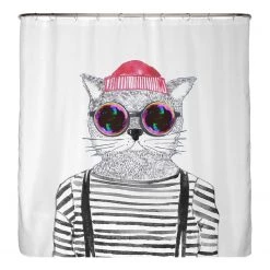 Arteneur Rideau de douche Chat Hipster - Polyester - Multicolore - 200 x 220 cm