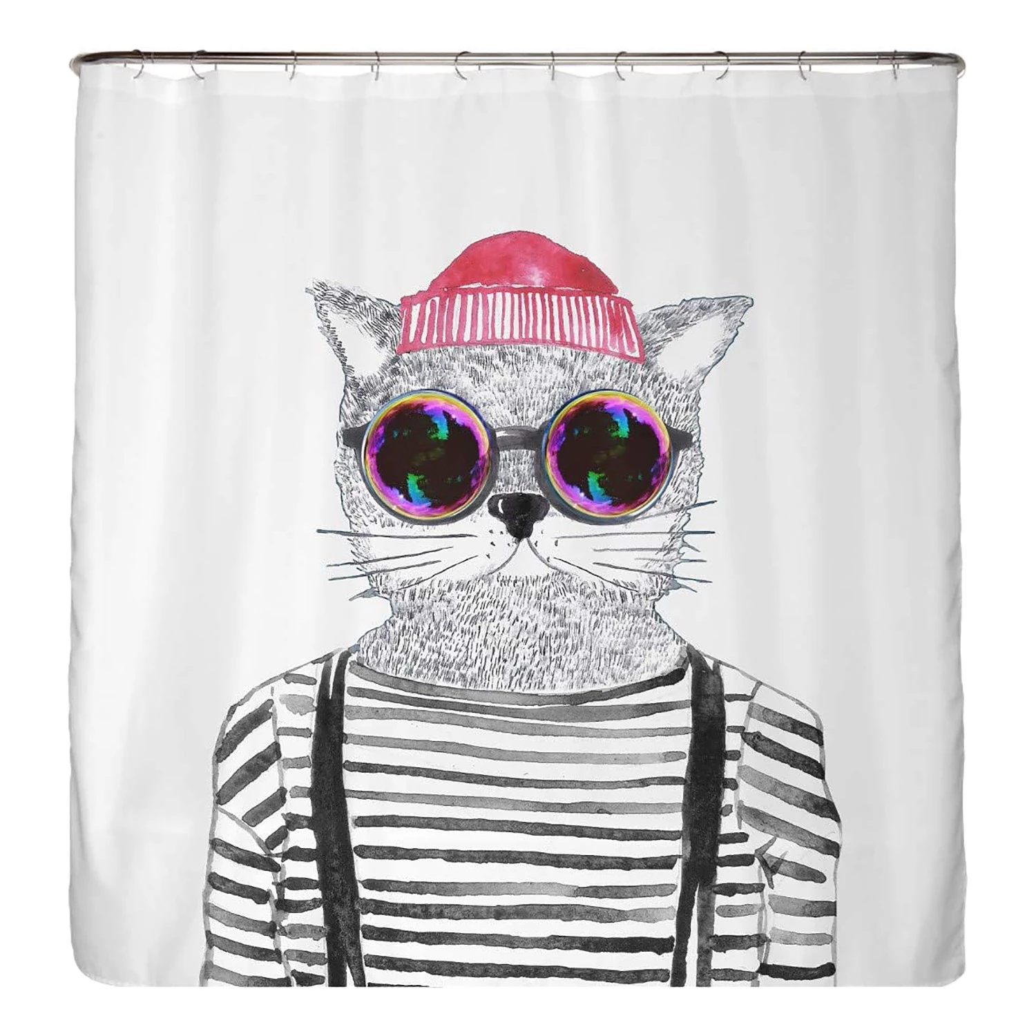 Arteneur Rideau de douche Chat Hipster - Polyester - Multicolore - 200 x 220 cm 1 Arteneur Rideau de douche Chat Hipster - Polyester - Multicolore - 200 x 220 cm