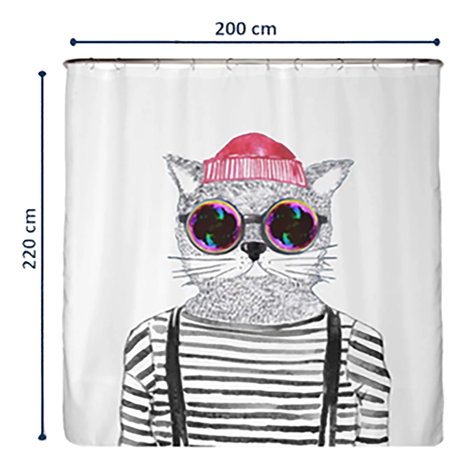 Arteneur Rideau de douche Chat Hipster - Polyester - Multicolore - 200 x 220 cm 2 Arteneur Rideau de douche Chat Hipster - Polyester - Multicolore - 200 x 220 cm – Image 2