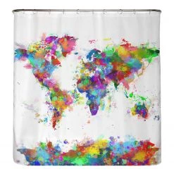 Arteneur Rideau de douche anti-moisi Planisphère - Polyester - Multicolore - 200 x 220 cm