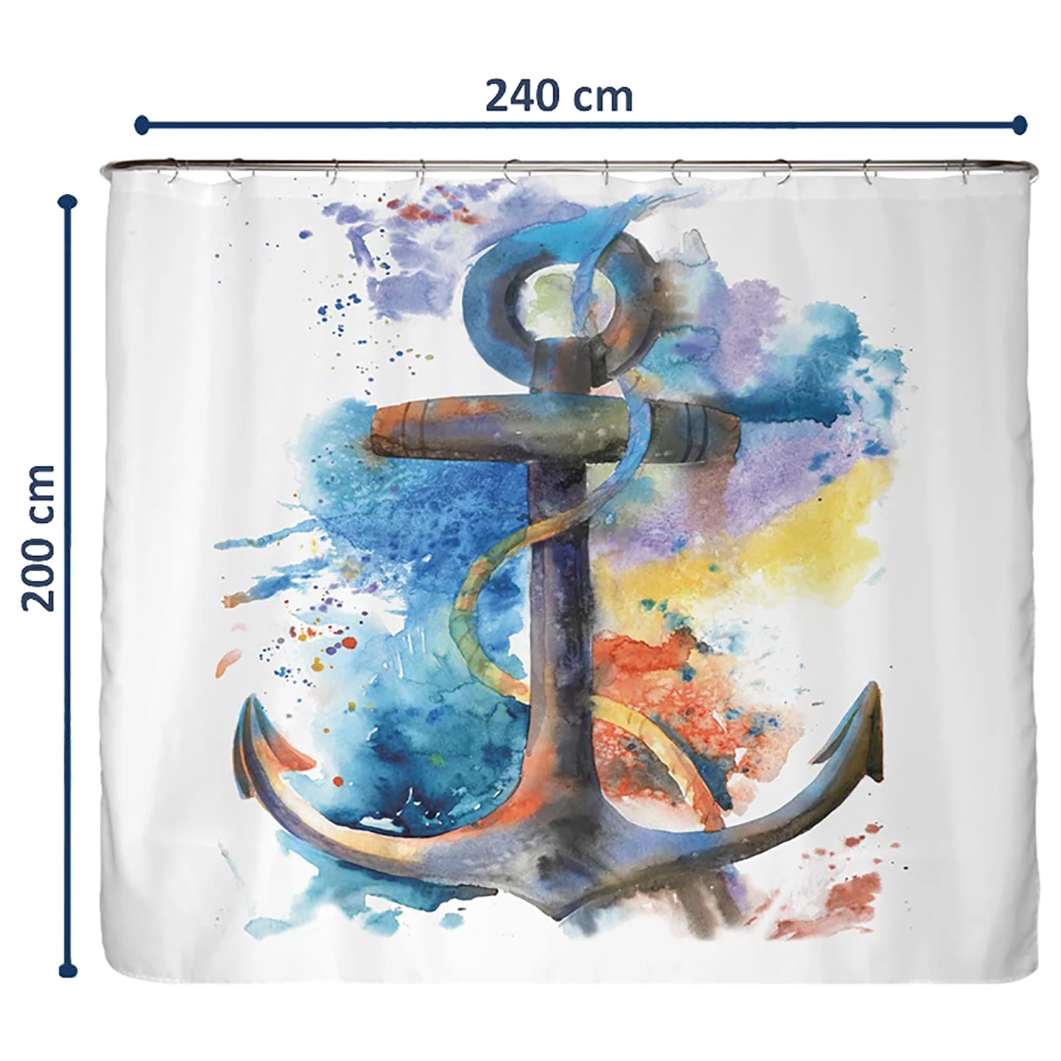 Arteneur Rideau de douche Ancre - Polyester - Multicolore - 240 x 200 cm 2 Arteneur Rideau de douche Ancre - Polyester - Multicolore - 240 x 200 cm – Image 2