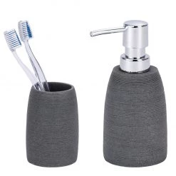 WENKO Accessoires de salle de bain Goa - 2 éléments - Pierre artificielle - Gris