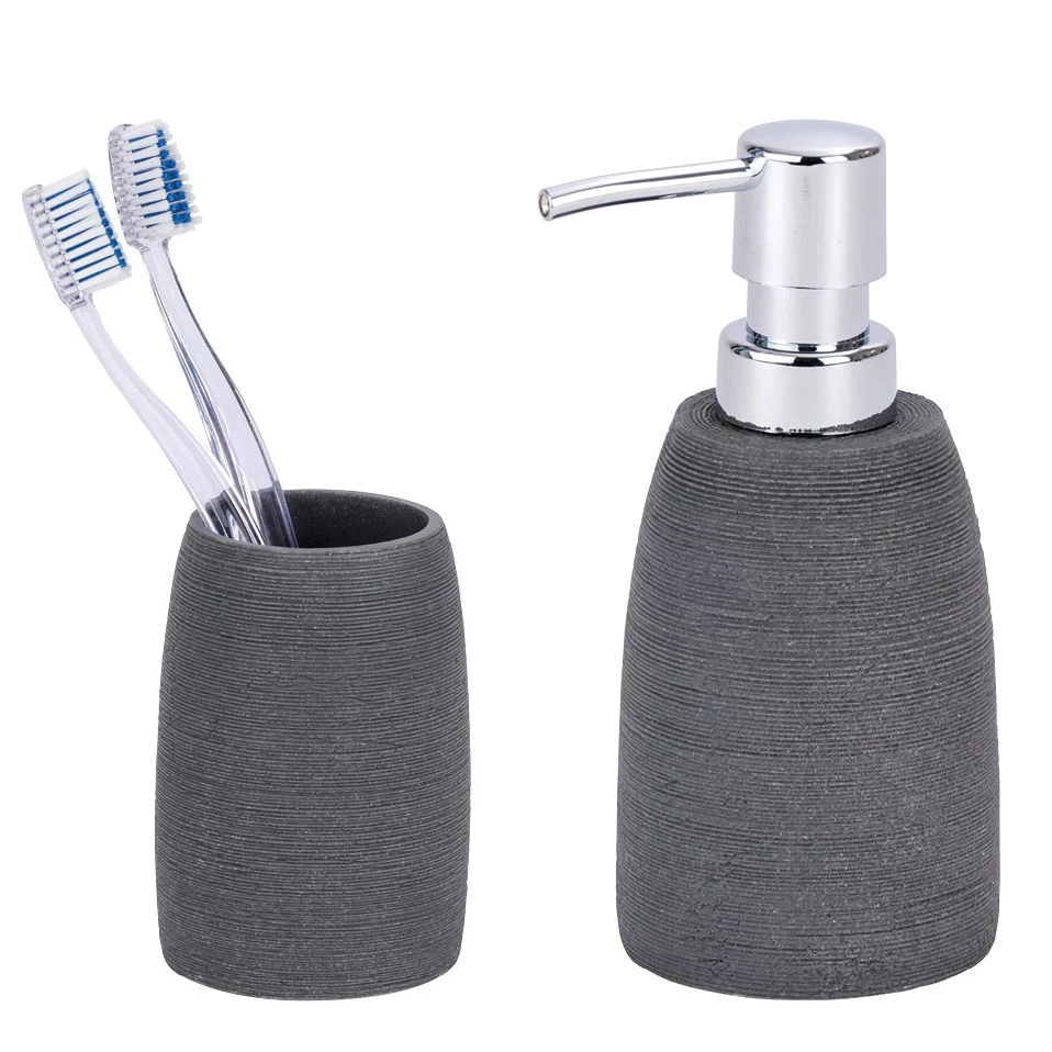 WENKO Accessoires de salle de bain Goa - 2 éléments - Pierre artificielle - Gris 1 WENKO Accessoires de salle de bain Goa - 2 éléments - Pierre artificielle - Gris