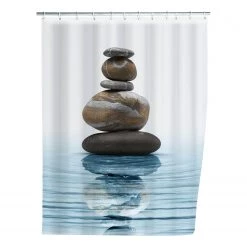WENKO Rideau de douche Meditation - Fibres synthétiques - Bleu / Gris