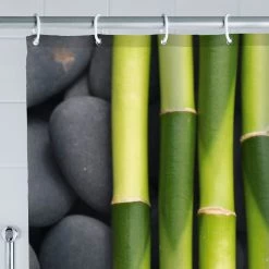 WENKO Rideau de douche Spa - Fibres synthétiques - Gris / Vert -Accessoires de salle de bain Soldes duschvorhang spa kunstfaser grau gruen 4837436