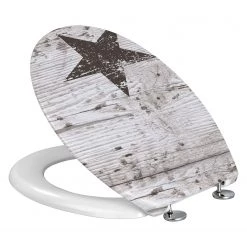 WENKO Abattant WC Star - Résine thermodurcissable Duroplast - Gris / Blanc -Accessoires de salle de bain Soldes wc sitz star duroplast grau weiss 4557188