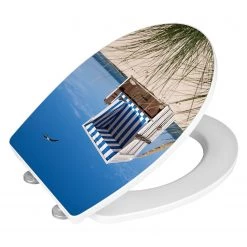 WENKO Siège WC Plage - Multicolore -Accessoires de salle de bain Soldes wc sitz strandkorb mehrfarbig 2955145