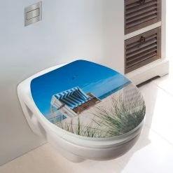 WENKO Siège WC Plage - Multicolore -Accessoires de salle de bain Soldes wc sitz strandkorb mehrfarbig 2955149